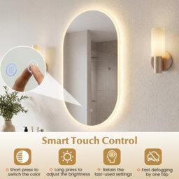 Costway 80 X 50 Cm Lighted Bathroom Mirror Backlit Hd Tempered Glass Frameless Oval Mirror - thumbnail 5