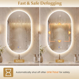 Costway 80 X 50 Cm Lighted Bathroom Mirror Backlit Hd Tempered Glass Frameless Oval Mirror - thumbnail 7
