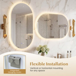 Costway 80 X 50 Cm Lighted Bathroom Mirror Backlit Hd Tempered Glass Frameless Oval Mirror - thumbnail 4
