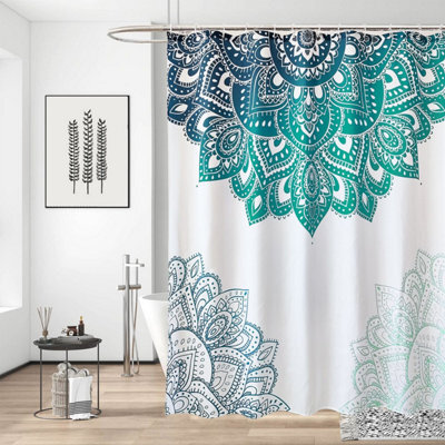 Neel Blue Mandala Shower Curtain Polyester Fabric Bathroom Curtain Mould & Mildew Resistant With 12 Curtain Hook - image 1
