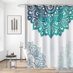 Neel Blue Mandala Shower Curtain Polyester Fabric Bathroom Curtain Mould & Mildew Resistant With 12 Curtain Hook - thumbnail 1