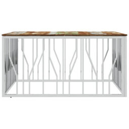 Berkfield Coffee Table Silver Stainless Steel And Solid Wood Reclaimed - thumbnail 4