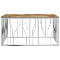 Berkfield Coffee Table Silver Stainless Steel And Solid Wood Reclaimed - thumbnail 3