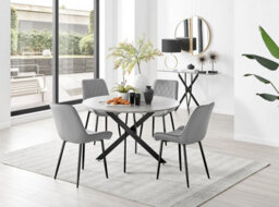 Furniturebox Uk Novara Grey Concrete Effect Black Leg 120Cm Round Dining Table & 4 Grey Pesaro Black Leg Chairs