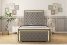 "Sloomy Sofia Gold Pewter Dumfries Bed Frame With 50"" Upholstered Headboard 4' Small Double" - thumbnail 1