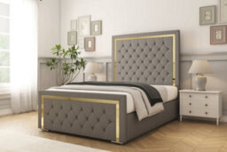 "Sloomy Sofia Gold Pewter Dumfries Bed Frame With 50"" Upholstered Headboard 4' Small Double" - thumbnail 2