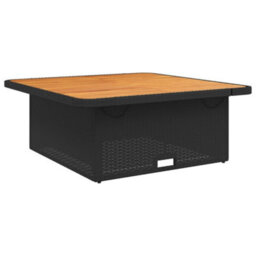 Berkfield Garden Table Black 110X110X71 Cm Poly Rattan And Acacia Wood - thumbnail 2