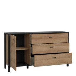 Wyld Haus Egtved Sideboard Black And Natural Oak-Effect, 1 Door 3 Drawers, Large - thumbnail 5