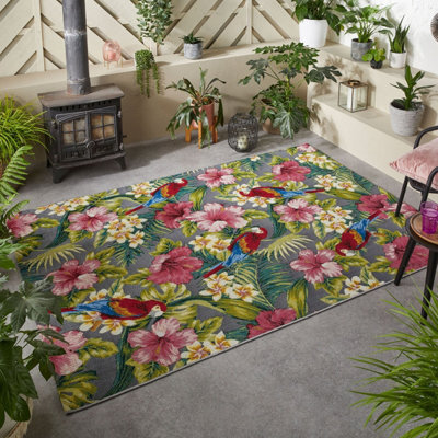 Multicoloured  Outdoor Rug, Floral Stain-Resistant Rug For Patio Decks Garden, Modern Outdoor Area Rug-120Cm X 170Cm - image 1