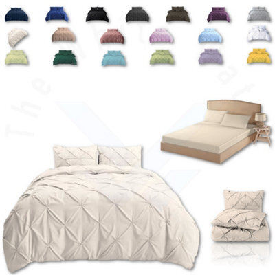 TheWhiteWater Limited Pintuck Duvet Cover Set + Matching Pillowcases With Bedsheet - 3In1 Hotel Style Bedding Set - Cream - image 1