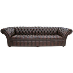 Chesterfield 4 Seater Buttoned Seat Sofa Settee Antique Brown Leather In Balmoral Style - thumbnail 1