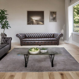 Chesterfield 4 Seater Buttoned Seat Sofa Settee Antique Brown Leather In Balmoral Style - thumbnail 2