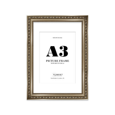 A3 Gunmetal  Ornate Picture Frame (42 X 29.7Cm) With Mount For A4 Poster, Photo, Artwork, Gallery Wall Or Print - image 1