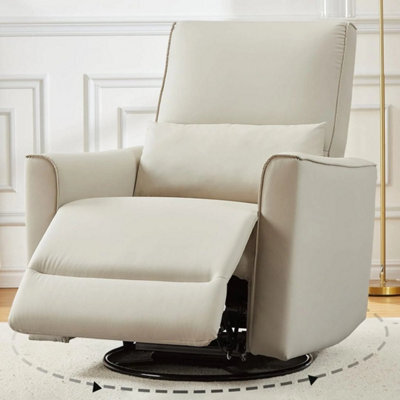 Swivel Rocking Recliner Chair Manual Leather Glider With Lumbar Padded Armrest - image 1