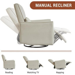 Swivel Rocking Recliner Chair Manual Leather Glider With Lumbar Padded Armrest - thumbnail 3