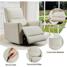 Swivel Rocking Recliner Chair Manual Leather Glider With Lumbar Padded Armrest - thumbnail 5
