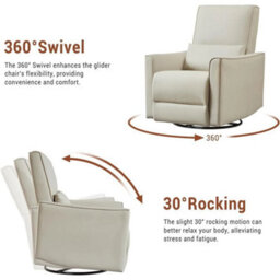 Swivel Rocking Recliner Chair Manual Leather Glider With Lumbar Padded Armrest - thumbnail 4