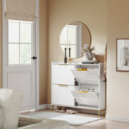 Sobuy Fsr206-Gw, Narrow Shoe Cabinet - 19Cm Slim Hallway Shoe Storage Cabinet With High Gloss Finish,w100Xd19.1Xh88.6 - thumbnail 5