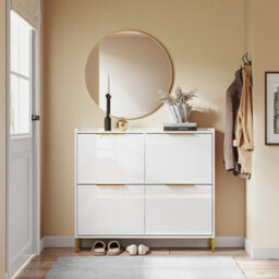 Sobuy Fsr206-Gw, Narrow Shoe Cabinet - 19Cm Slim Hallway Shoe Storage Cabinet With High Gloss Finish,w100Xd19.1Xh88.6 - thumbnail 4