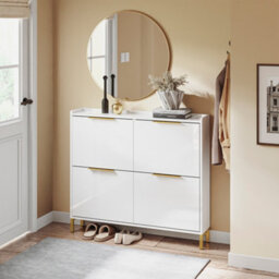 Sobuy Fsr206-Gw, Narrow Shoe Cabinet - 19Cm Slim Hallway Shoe Storage Cabinet With High Gloss Finish,w100Xd19.1Xh88.6 - thumbnail 2