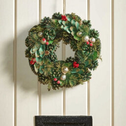Samuel Alexander 50Cm Bauble And Pinecone Hanging Christmas Wreath With Red Berries