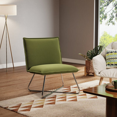 Living And Home Green Modern Linen Accent Chair With Metal Base - image 1