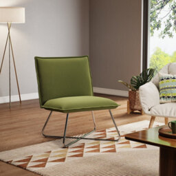 Living And Home Green Modern Linen Accent Chair With Metal Base - thumbnail 1