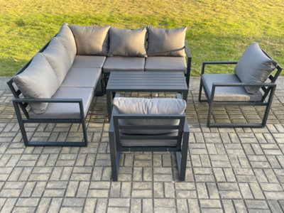 Fimous Aluminium Outdoor Garden Furniture Set Lounge Sofa Oblong Coffee Table Sets With 2 Pcs Chair Indoor Conservatory Set