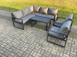Fimous Aluminium Outdoor Garden Furniture Set Lounge Sofa Oblong Coffee Table Sets With 2 Pcs Chair Indoor Conservatory Set - thumbnail 2