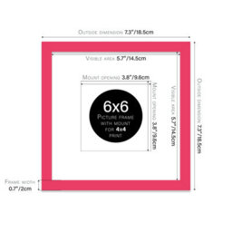 "6X6"" Bright Pink Picture Frame - 6X6"" Square Frame With 4X4"" Mount For 6X6""/4X4"" Pictures Art Deco Style Room Decor, 1 Pack" - thumbnail 2
