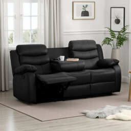 Seconique Roma 3 Seater Recliner Sofa - Black Pu - thumbnail 1
