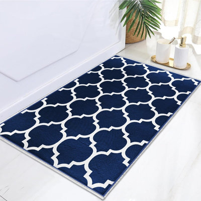 Oxford Homeware Printed Rug, Non-Slip Pet Friendly, Area Rugs And Floor Rug, (Ava Navy, 60X110Cm)