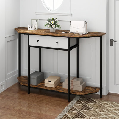 Costway 130 Cm Console Table With 2 Drawers Entryway Table With Open Storage Shelf-Brown - image 1