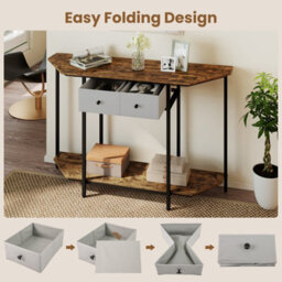 Costway 130 Cm Console Table With 2 Drawers Entryway Table With Open Storage Shelf-Brown - thumbnail 8
