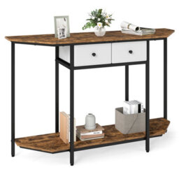 Costway 130 Cm Console Table With 2 Drawers Entryway Table With Open Storage Shelf-Brown - thumbnail 2