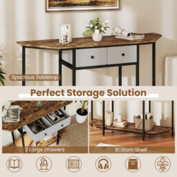 Costway 130 Cm Console Table With 2 Drawers Entryway Table With Open Storage Shelf-Brown - thumbnail 6