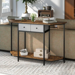 Costway 130 Cm Console Table With 2 Drawers Entryway Table With Open Storage Shelf-Brown - thumbnail 5