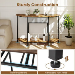 Costway 130 Cm Console Table With 2 Drawers Entryway Table With Open Storage Shelf-Brown - thumbnail 7