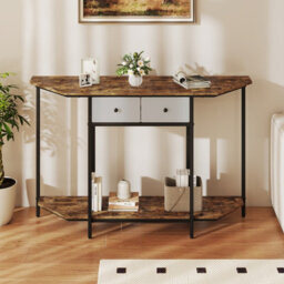 Costway 130 Cm Console Table With 2 Drawers Entryway Table With Open Storage Shelf-Brown - thumbnail 4