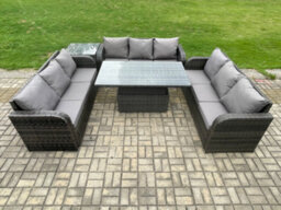 Fimous Patio Garden Dining Set Outdoor Rattan Furniture Lounge Sofa Height Adjustable Rising Table With Side Table - thumbnail 2