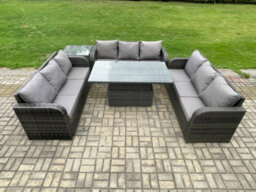 Fimous Patio Garden Dining Set Outdoor Rattan Furniture Lounge Sofa Height Adjustable Rising Table With Side Table - thumbnail 1