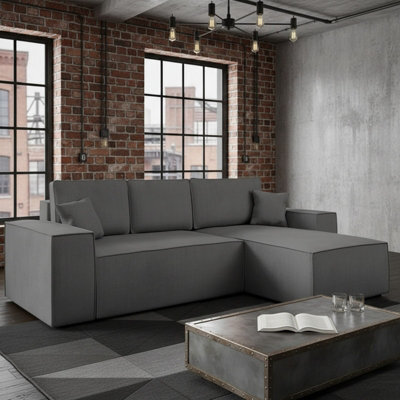 Malaga L Shaped Mdf Corner Sofa Bed With Storage Dl Pull Out Seat Loose Back Cushions 279X94X181 Grey Right - image 1