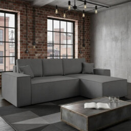 Malaga L Shaped Mdf Corner Sofa Bed With Storage Dl Pull Out Seat Loose Back Cushions 279X94X181 Grey Right - thumbnail 1