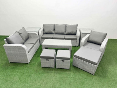 Fimous Pe Wicker 9 Seater Outdoor Rattan Furniture Sofa Sets Coffee Table Reclining Chair Loveseat Sofa Stool 2 Side Table - image 1