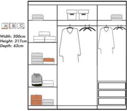 Sliding Wardrobes 4 u LTD Modern Full Mirror Sliding Wardrobe With Led Light - 150Cm/200Cm Bedroom Cabinet With Drawers, Grey - thumbnail 3