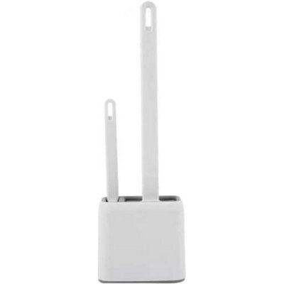 White Wall Mounted Soft Silicon Toilet Brush  Cleaner Set - image 1