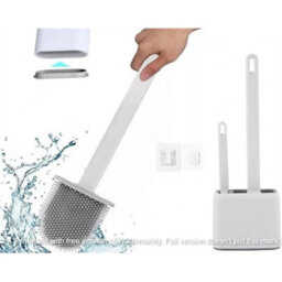 White Wall Mounted Soft Silicon Toilet Brush  Cleaner Set - thumbnail 5