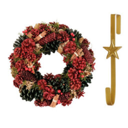 Dibor 36Cm Cinnamon Pine Front Door Christmas Wreath With Star Wreath Hanger