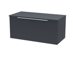 Hudson Reed Fluted Wall Hung 1-Drawer Vanity Unit & Black Laminate Worktop, Stylish Counter Top Vanity Unit In Soft Black, 800mm