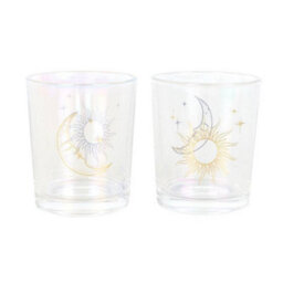 Something Different Iridescent Sun & Moon Face Votive Candle Holder (Pack Of 2) Gold/clear (One Size) - thumbnail 1